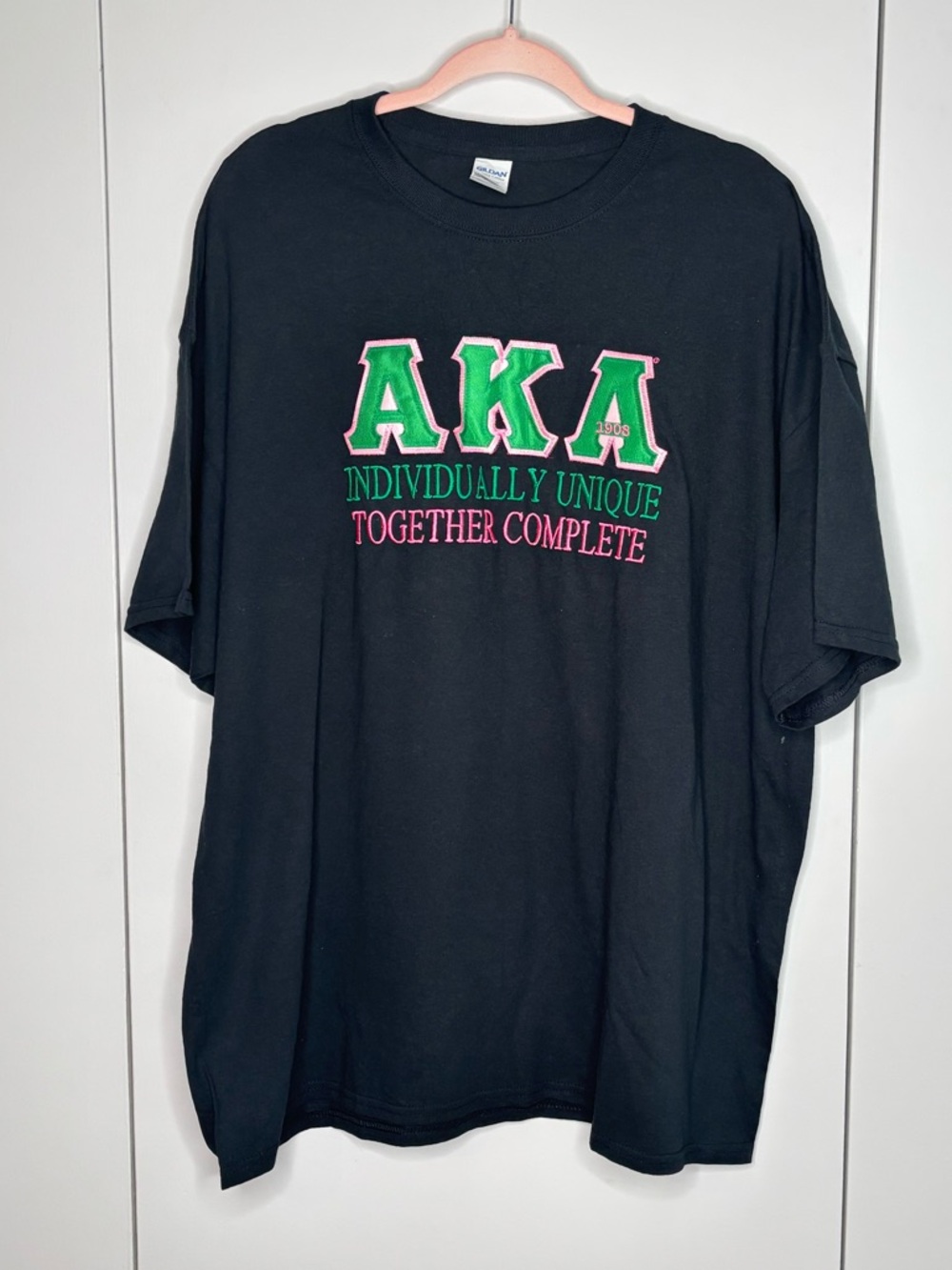 Alpha Kappa Alpha Black Tee with Appliqué AKA and embroidery - size 2XL
